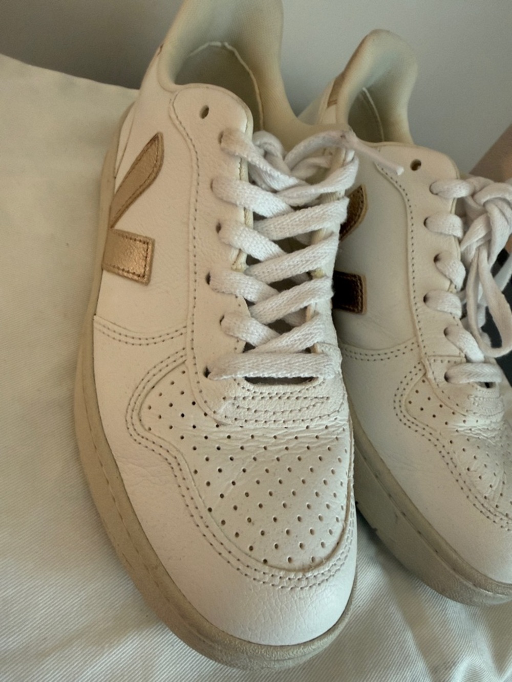 Veja White Sneakers with Gold Accent